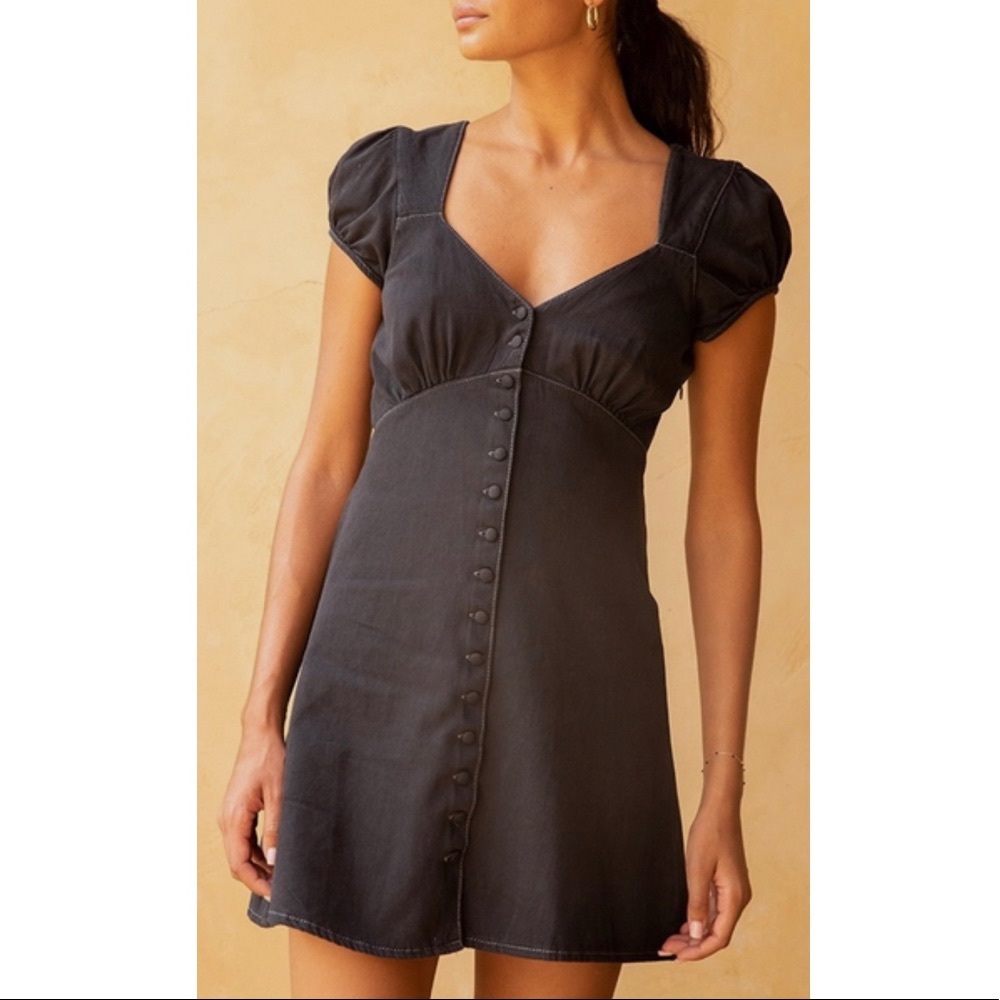 Boyish Dusty Denim Mini Dress in Black Beauty size Medium